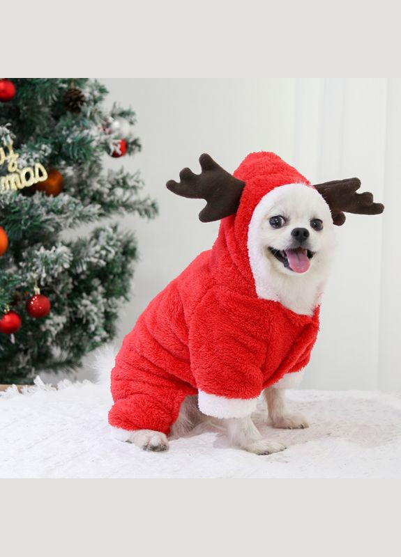 Різдвяний костюм для собак "Оленятко" на флісі червоного кольору розмір S No Brand (299839989)