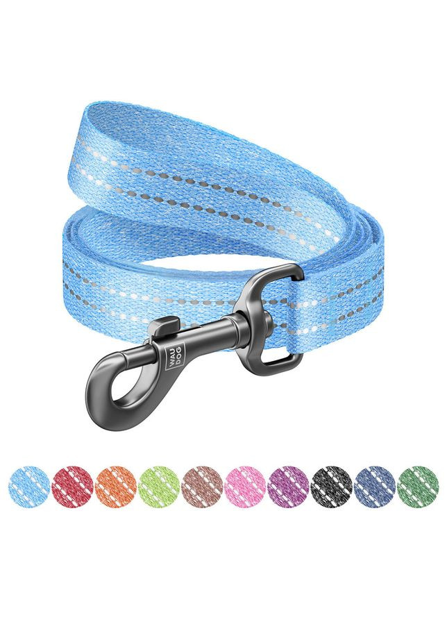 Повідець для собак з відновленої бавовни WAUDOG Re-cotton світловідбиваючий,, Ш 25 мм, Д 150 см блакитний No Brand (363197141)