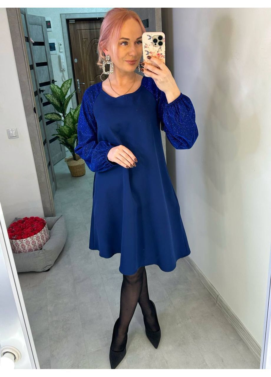 Синя святковий стильна сукня вільного крою кльош No Brand