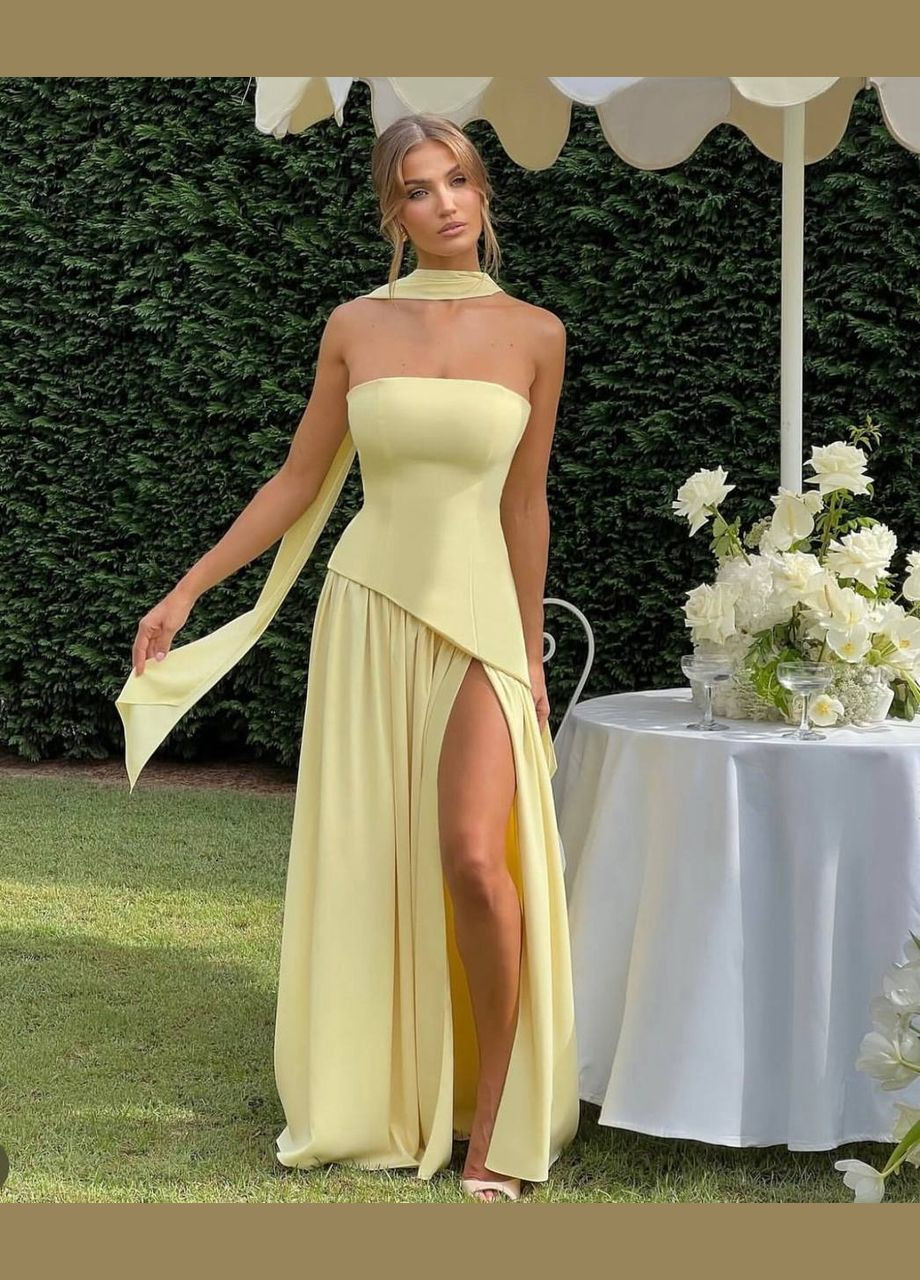 Желтое вечернее женское платье Гермес однотонное