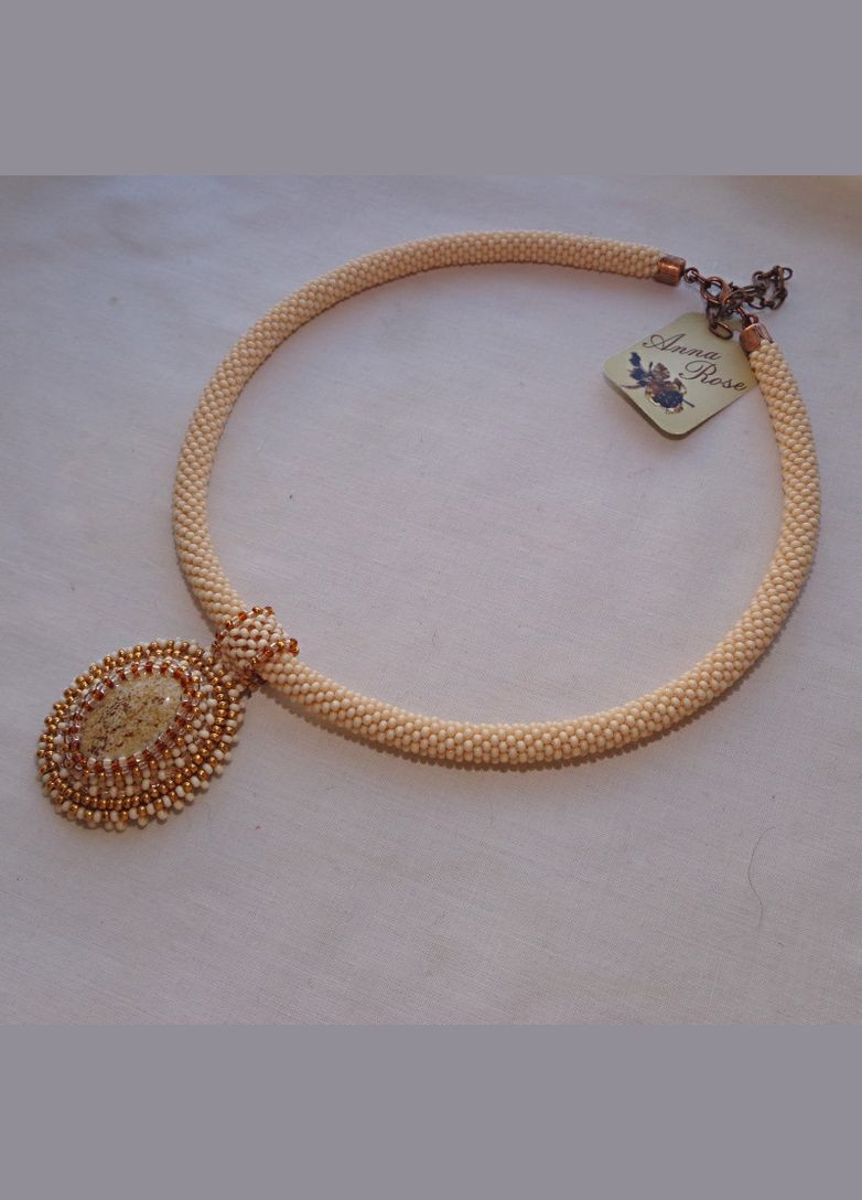 Кольє лунниця ручної роботи з бісеру та натуральних каменів "Золоте руно" No Brand (358224213)