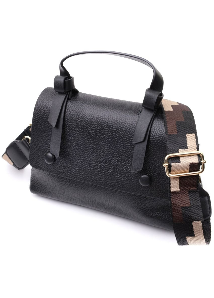 Люксовая сумка для женщин с короткой ручкой из натуральной кожи черная 22670 Vintage (329196663)