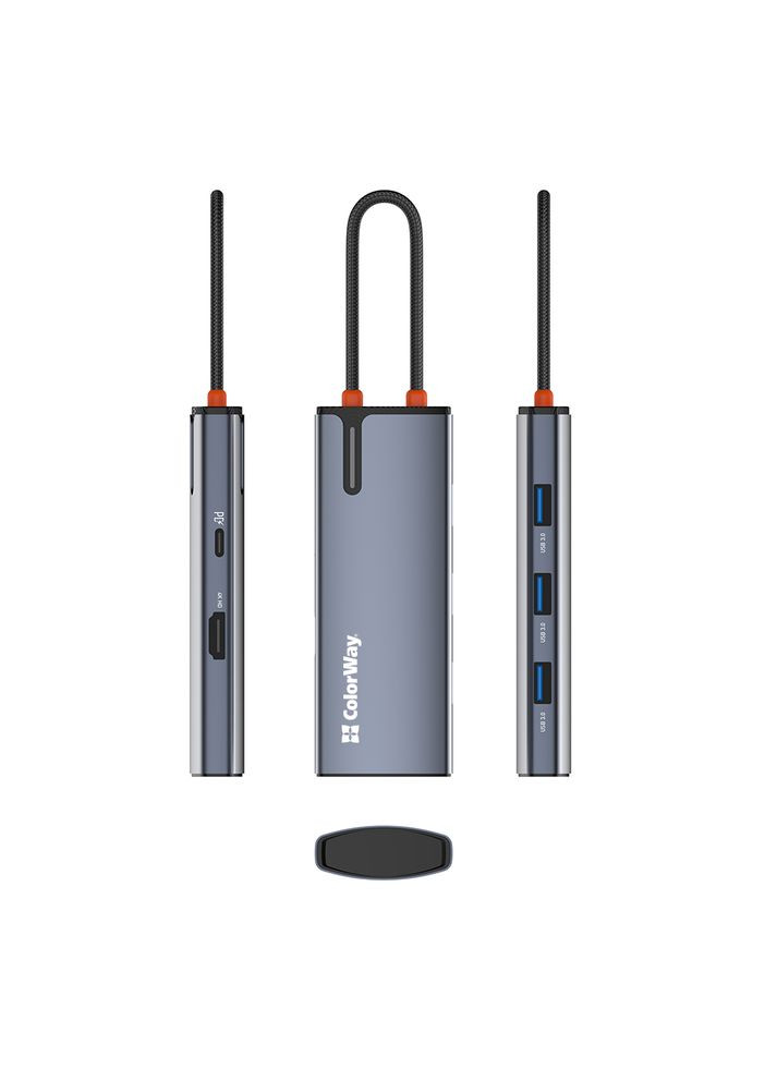 Концентратор Type-C, "5-in-1", Dark Grey, 1x HDMI 4K, 1xType-C (100 Вт), 3xUSB 3.0, алюмінієвий корпус (CW-HUB01) Colorway (315504062)