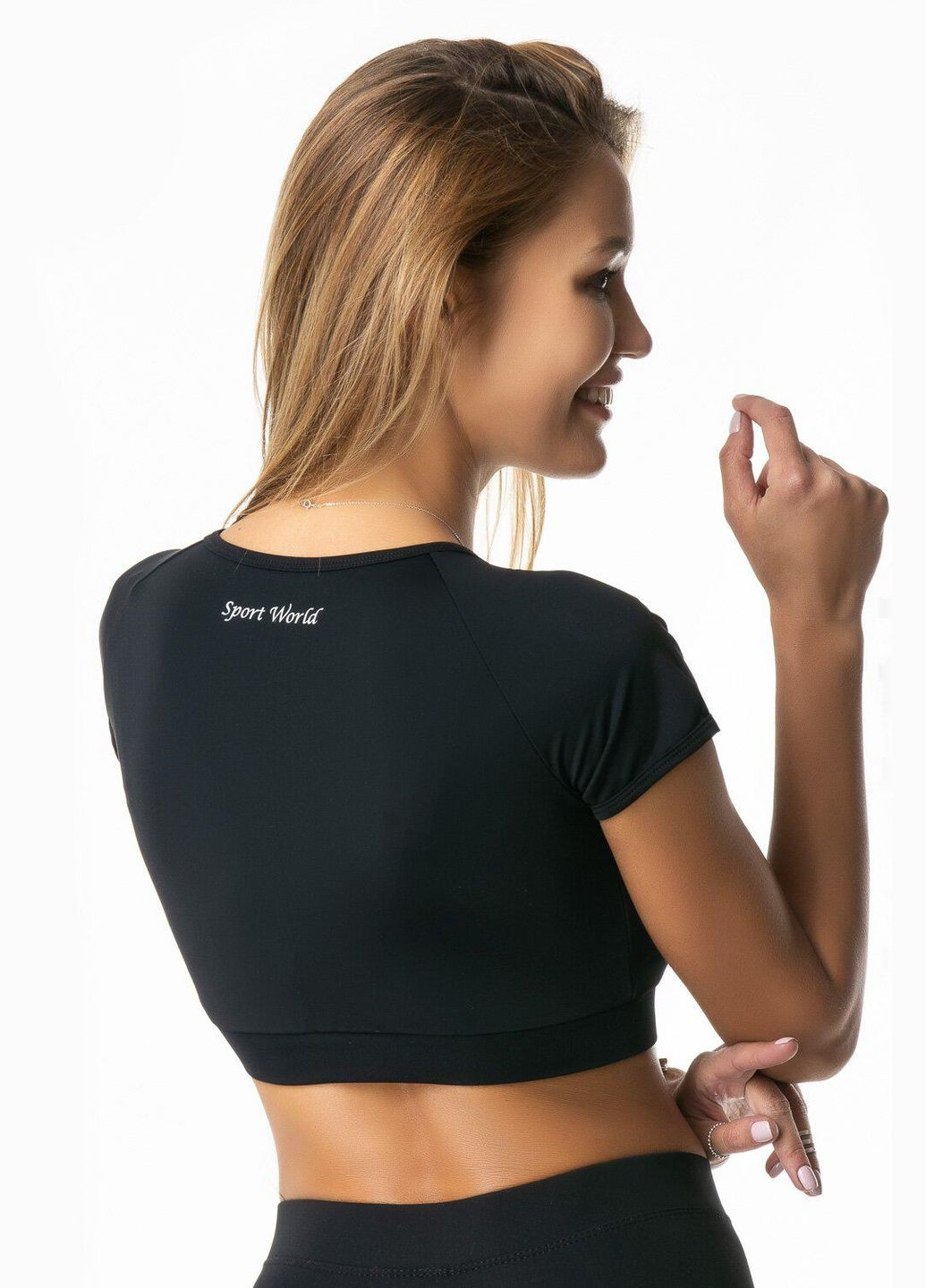 Жіночий спортивний топ-футболка чорний топ для фітнесу з коротким рукавом XS Opt-kolo (286330521)