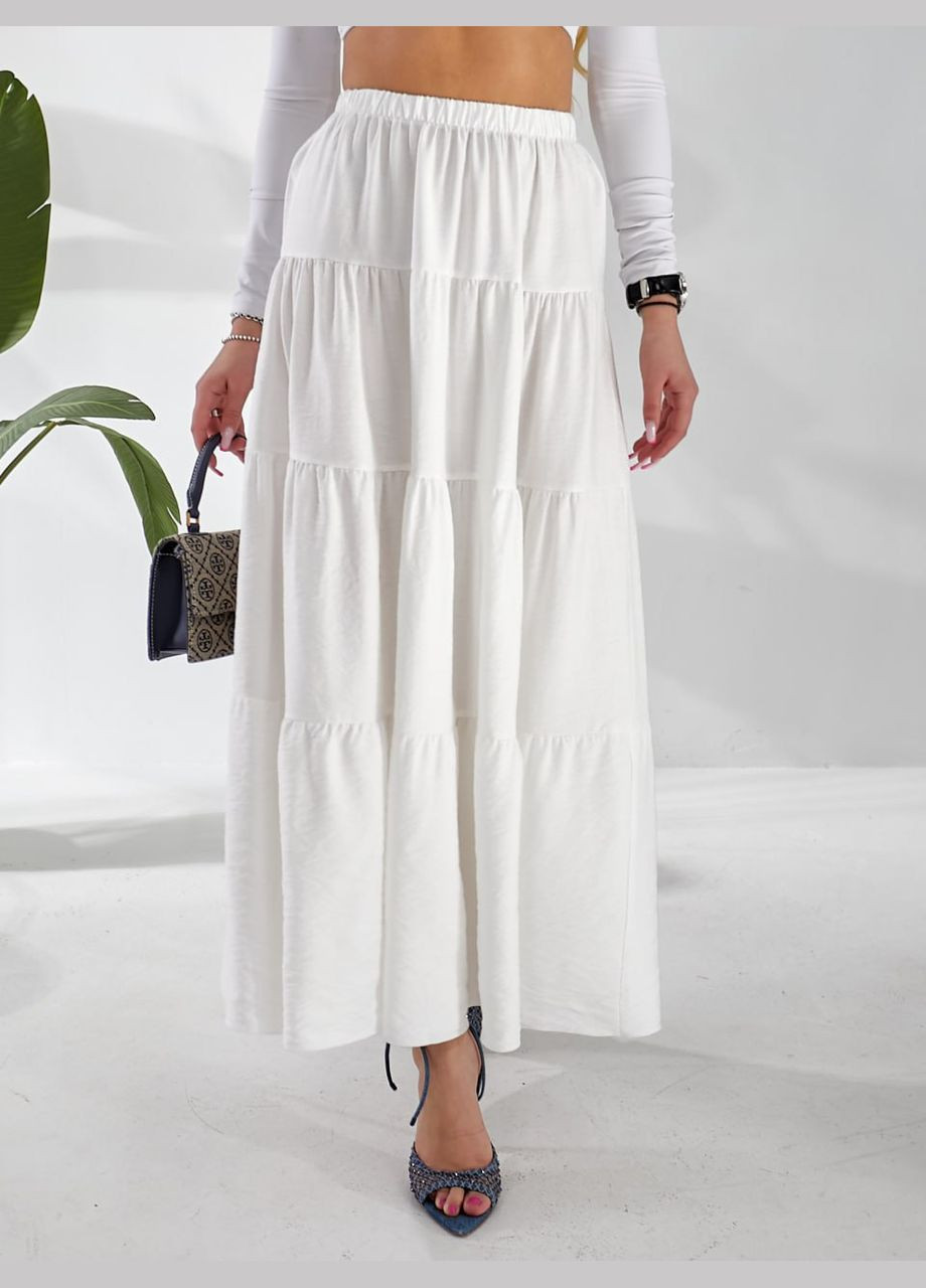 Белая повседневная однотонная женская юбка с воланами Avanti