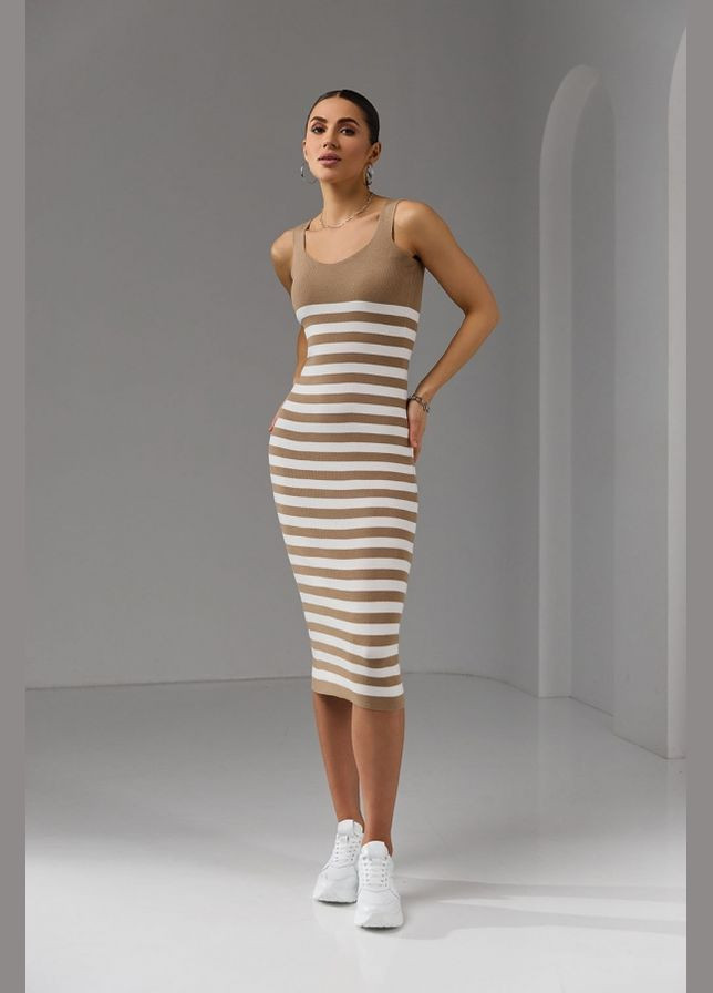 Бежева повсякденний жіноча в'язана сукня міді з віскозою та шовком — лімітована серія (2454) Triko Bakh