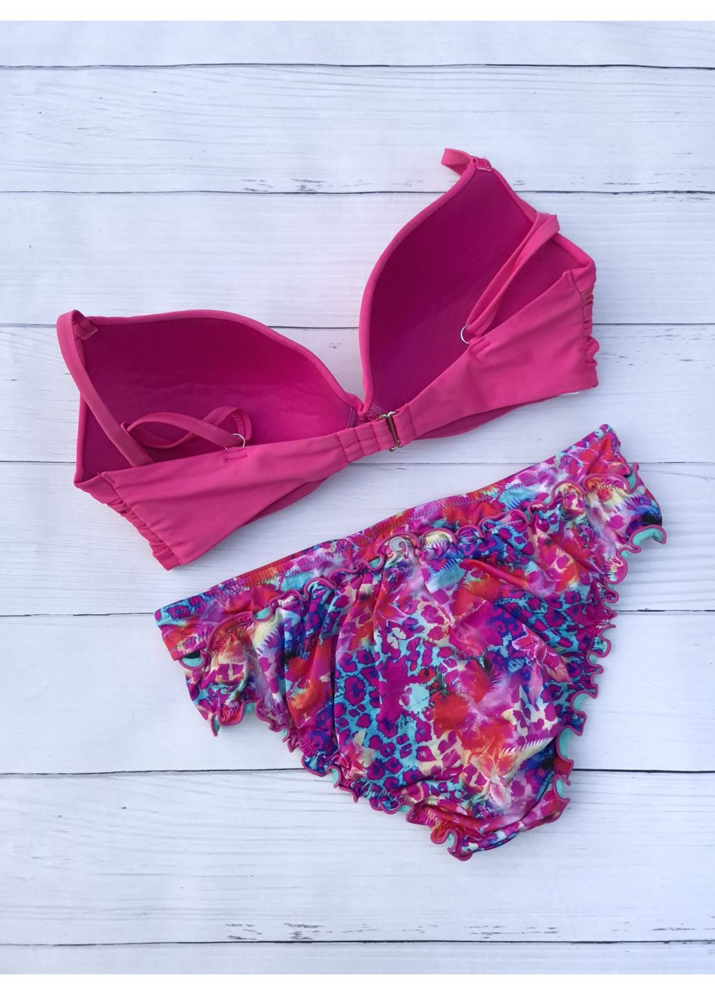 Рожевий літній купальник жіночий трусики в квіти No Brand