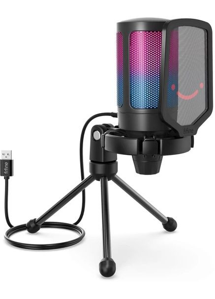 Микрофон конденсаторный настольный игровой A6V AMPLIGAME (A6V) с поп-фильтром / Black Fifine (351503885)