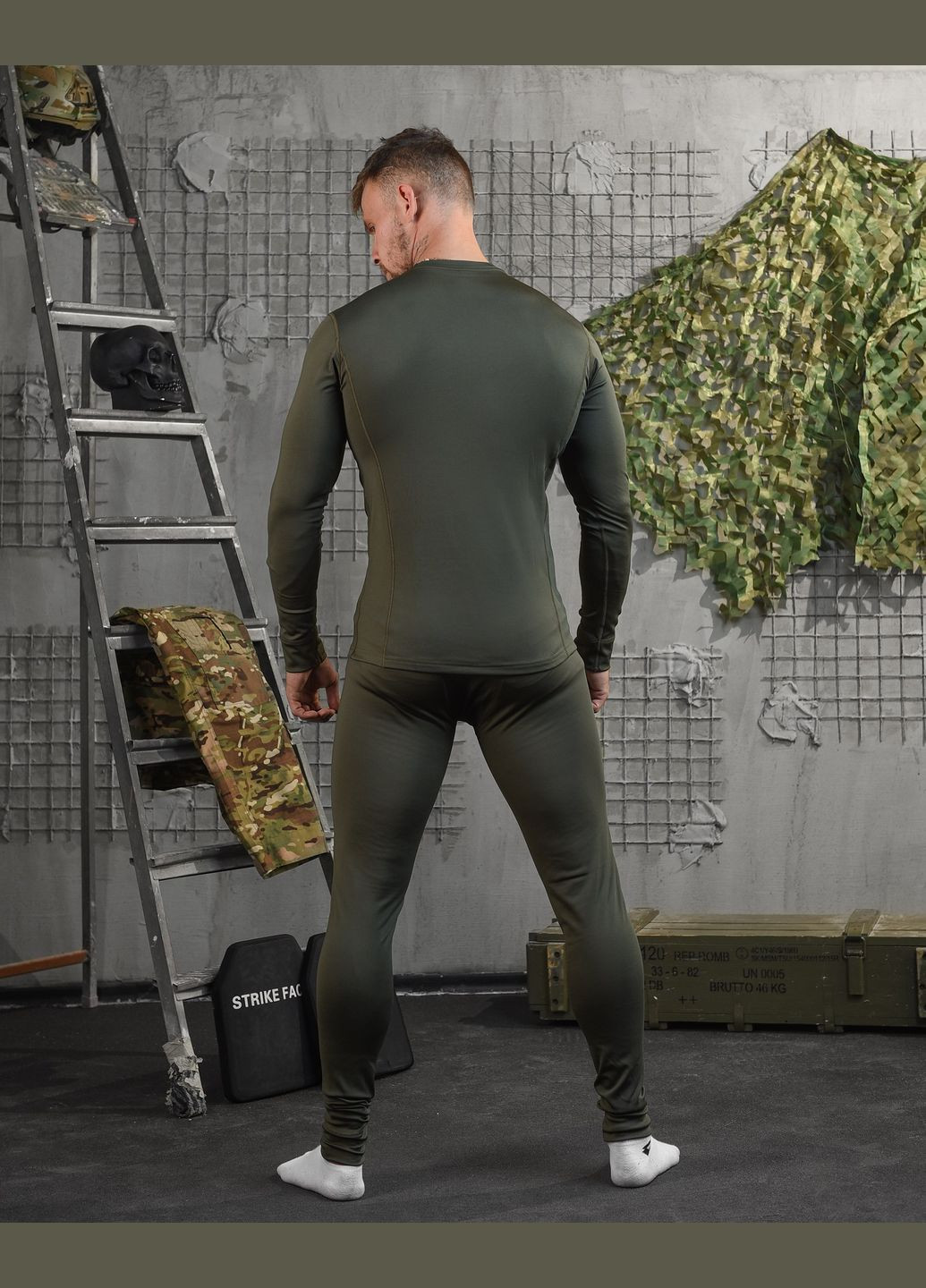 Мужское зимнее термобелье на флисе олива No Brand (302089843)