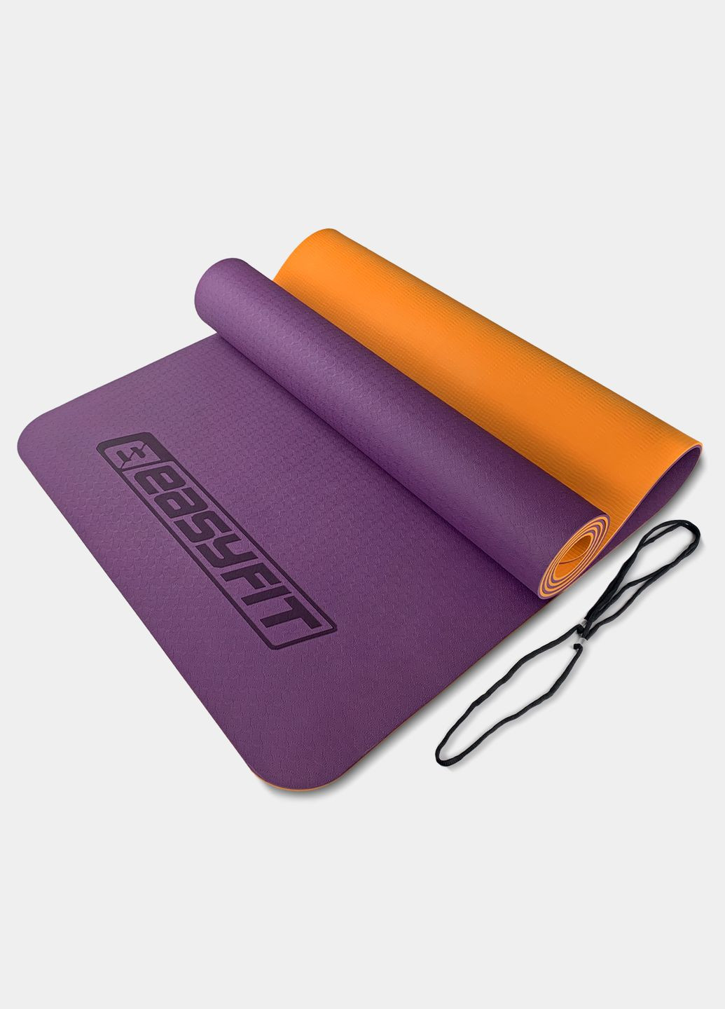 Килимок для йоги та фітнесу TPE+TC 6мм двошаровий фіолетовий-помаранчевий EasyFit (345712606)
