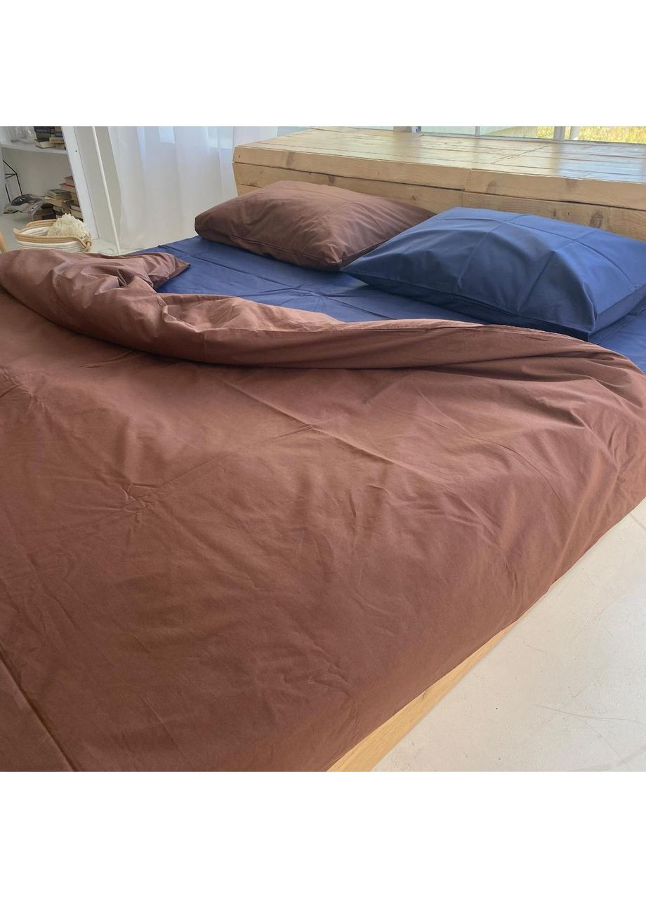 Постільна білизна Шоколад + синій, ранфорс Двухспальний розмір, наволочки 50/70 No Brand (363192313)