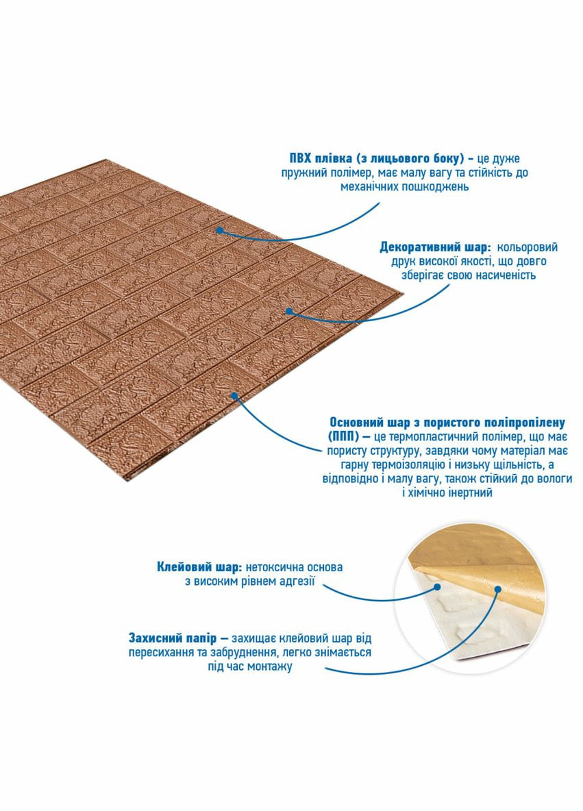 3D панель самоклеюча цегла Коричневий 700х770х5мм (020-5) SW-00000237 No Brand (328578897)