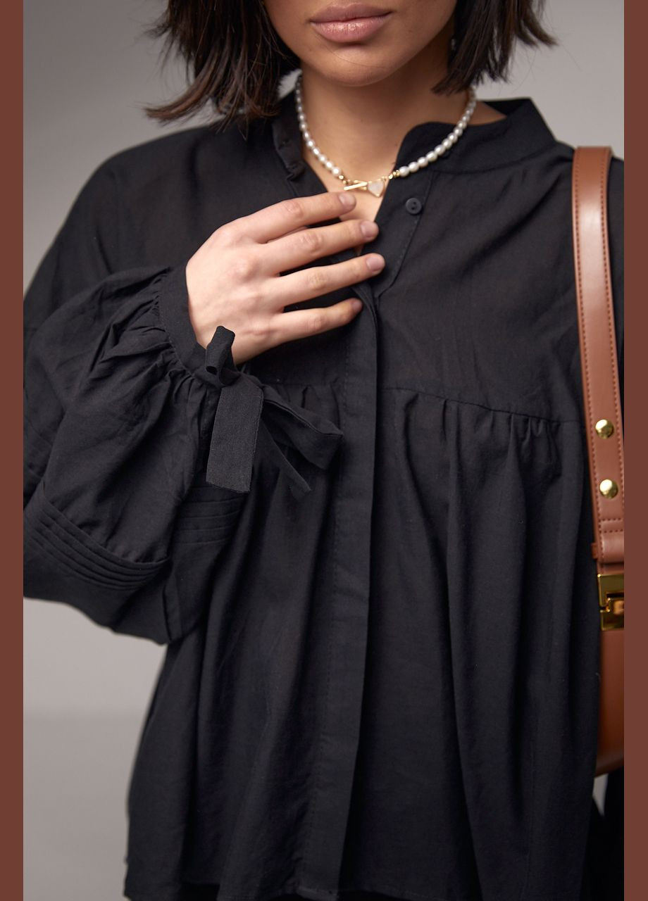 Чёрная хлопковая блузка с широкими рукавами на завязках Lurex