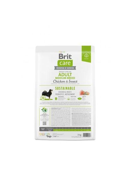Сухой корм Dog Sustainable Adult Medium Breed для собак средних пород, с курицей и насекомыми, 3 кг Brit Care (324835460)