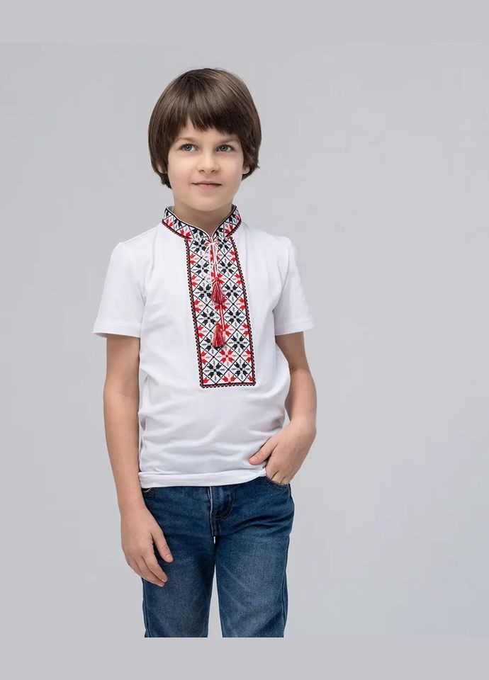 Белая вышиванка детская на мальчика, вышитая трикотажная узор орнамент трикотаж (325488729)