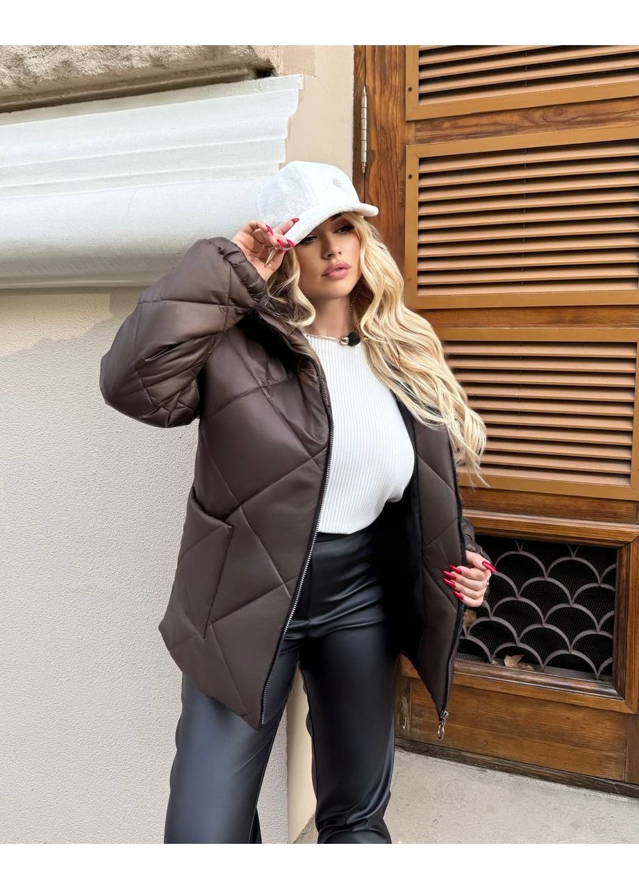 Темно-коричневая демисезонная женская осенняя стеганая куртка No Brand