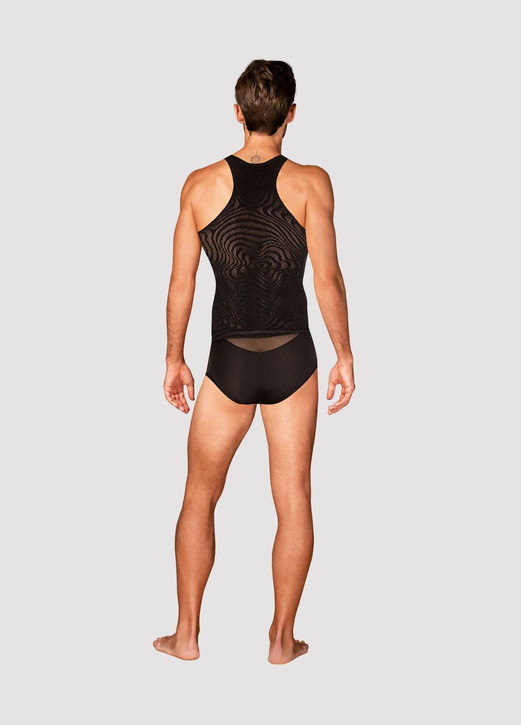 Чорний демісезонний чоловіча напівпрозора майка-борцовка з візерунком t103 tank top, чорна Obsessive