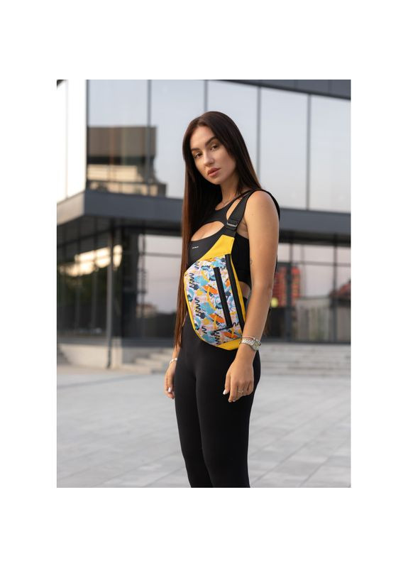 Большая женская тканевая сумка с экокожией на пояс бананка Tirso Max желтая Sambag (355245839)