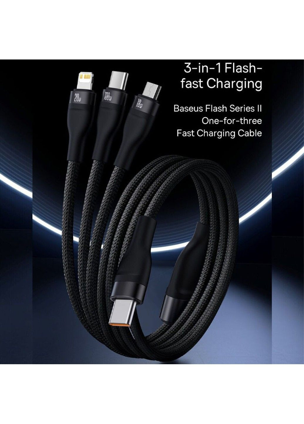 Дата кабель Flash Series 2 USB to MicroUSB-Lightning-Type-C 66W (1.2m) (CASS04000) Baseus (291880093)