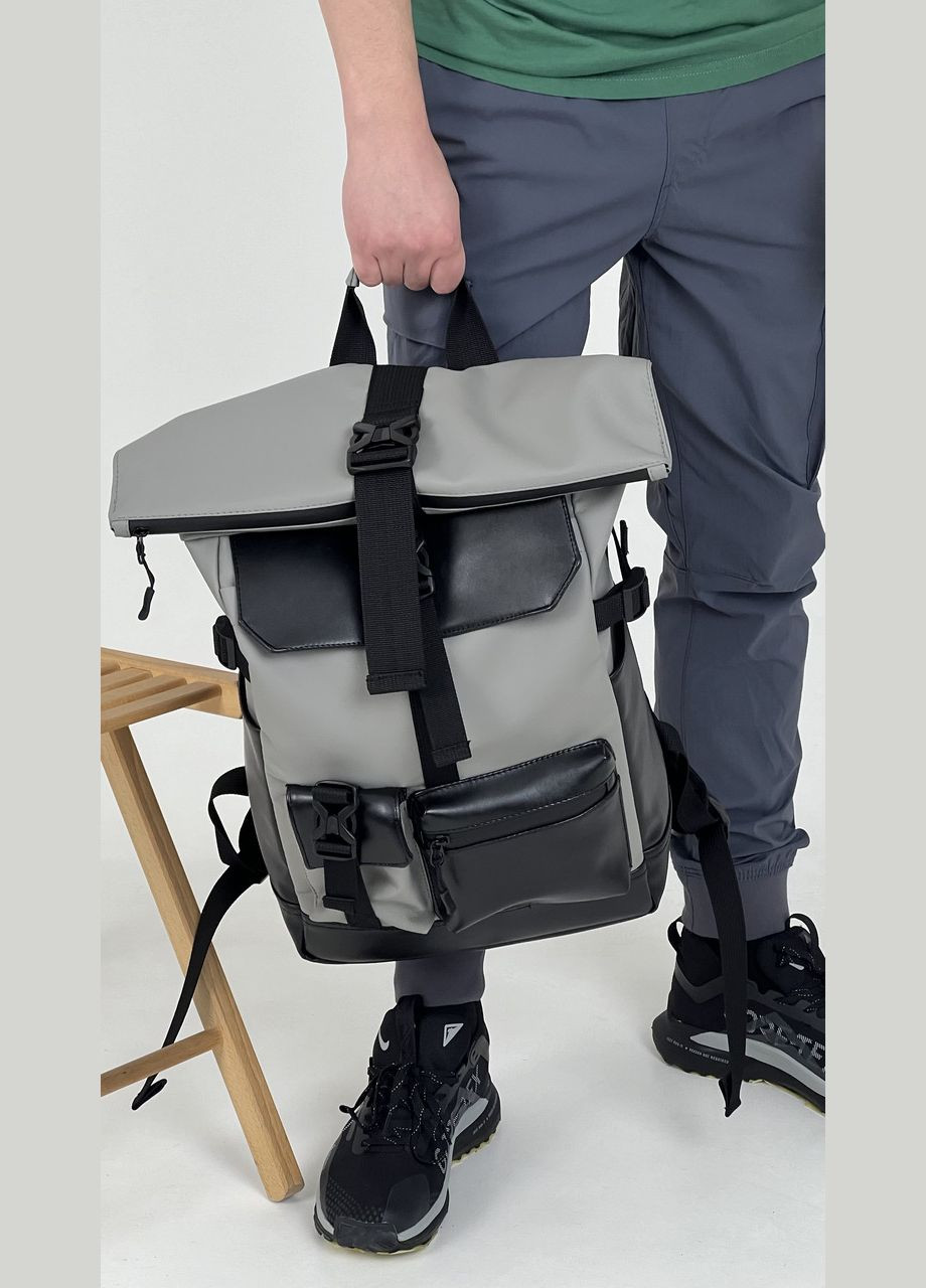 Рюкзак роллтоп для ноутбука Rolltop для путешествий серого цвета из экокожи ToBeYou rolltopnew (280930872)