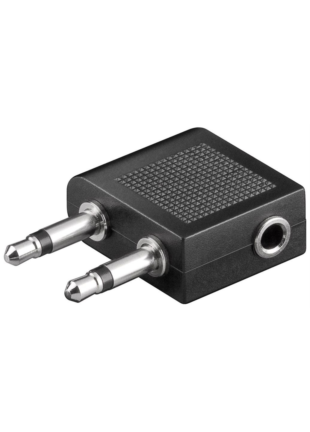 Перехідник аудіо Jack 3.5mm 3pin 3.5mm 2pinx2 F/M (мама/тато) (Plane) адаптер 90° Stereo Mono AUX Goobay (369645517)