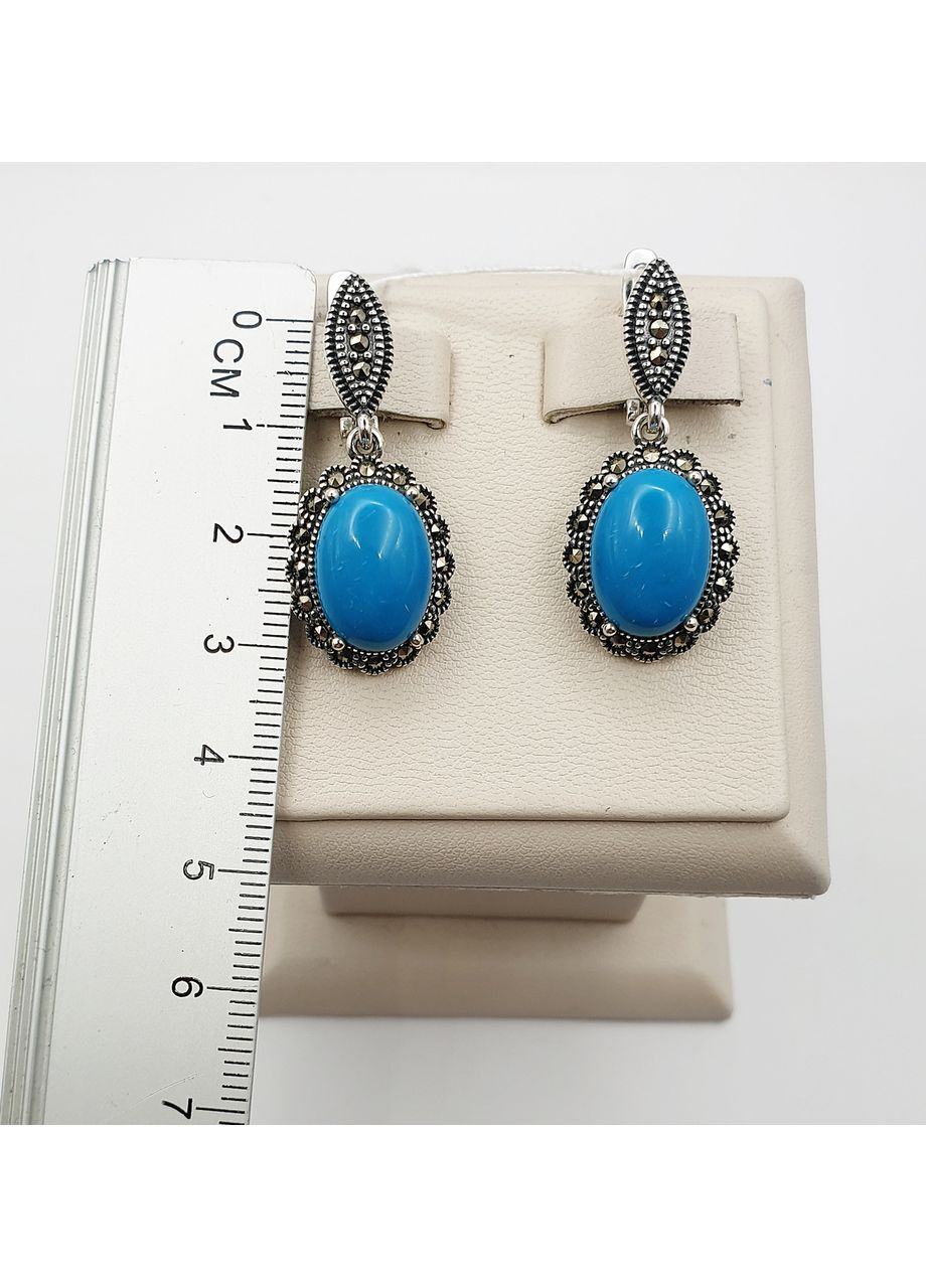 Серьги серебряные с бирюзой и марказитом 8,96 г No Brand (369737723)