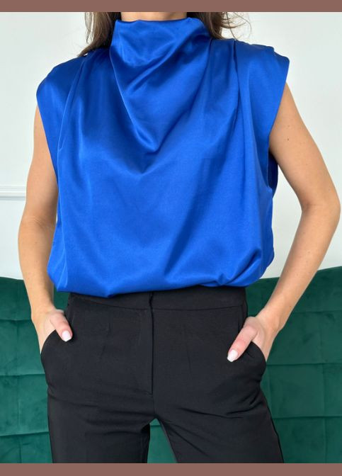 Синіти шовкова блузка без рукавів No Brand