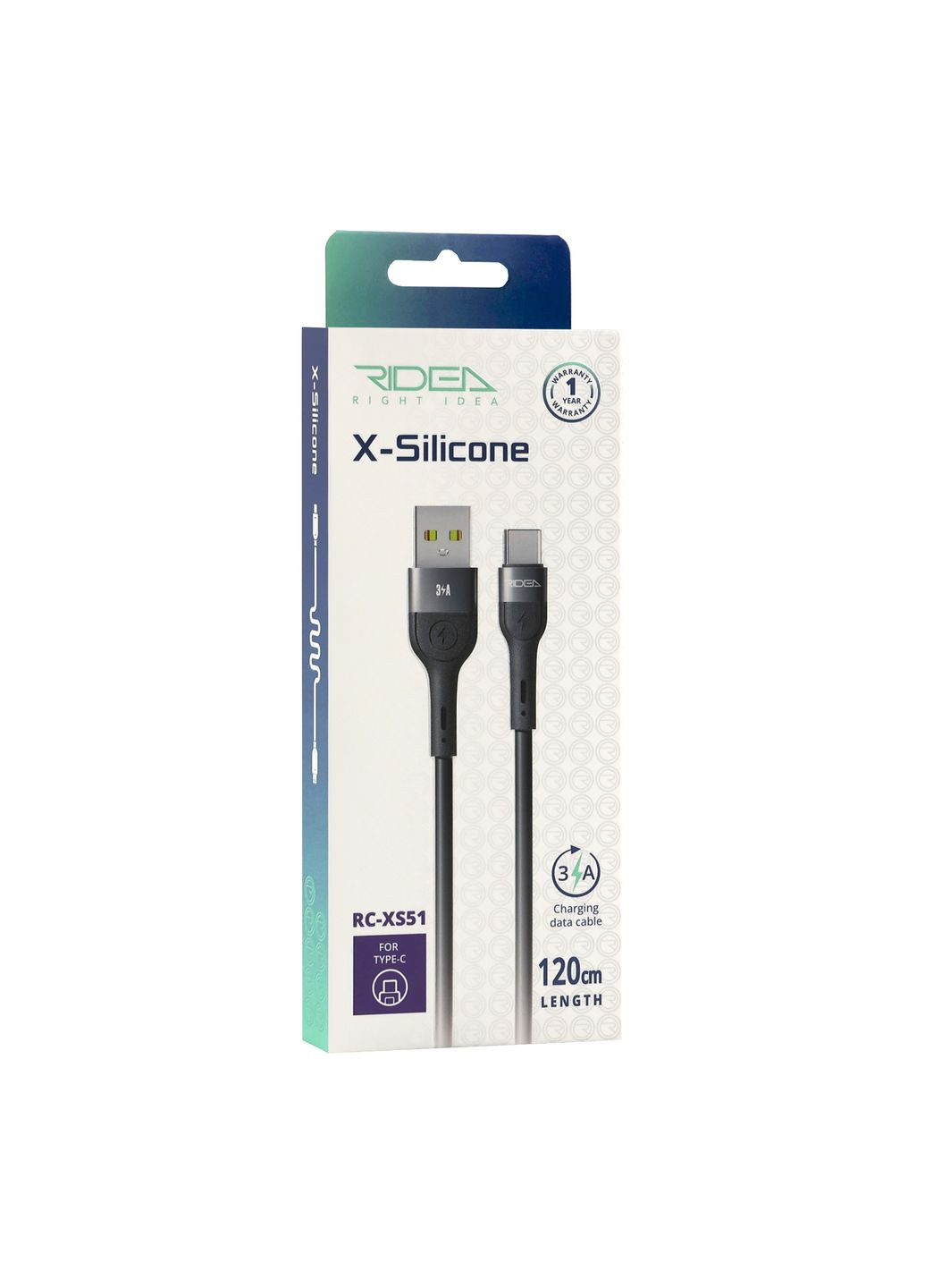 Кабель USB RC-XS51 X-Silicone Type-C 3A 1.2m Ridea (364207088)