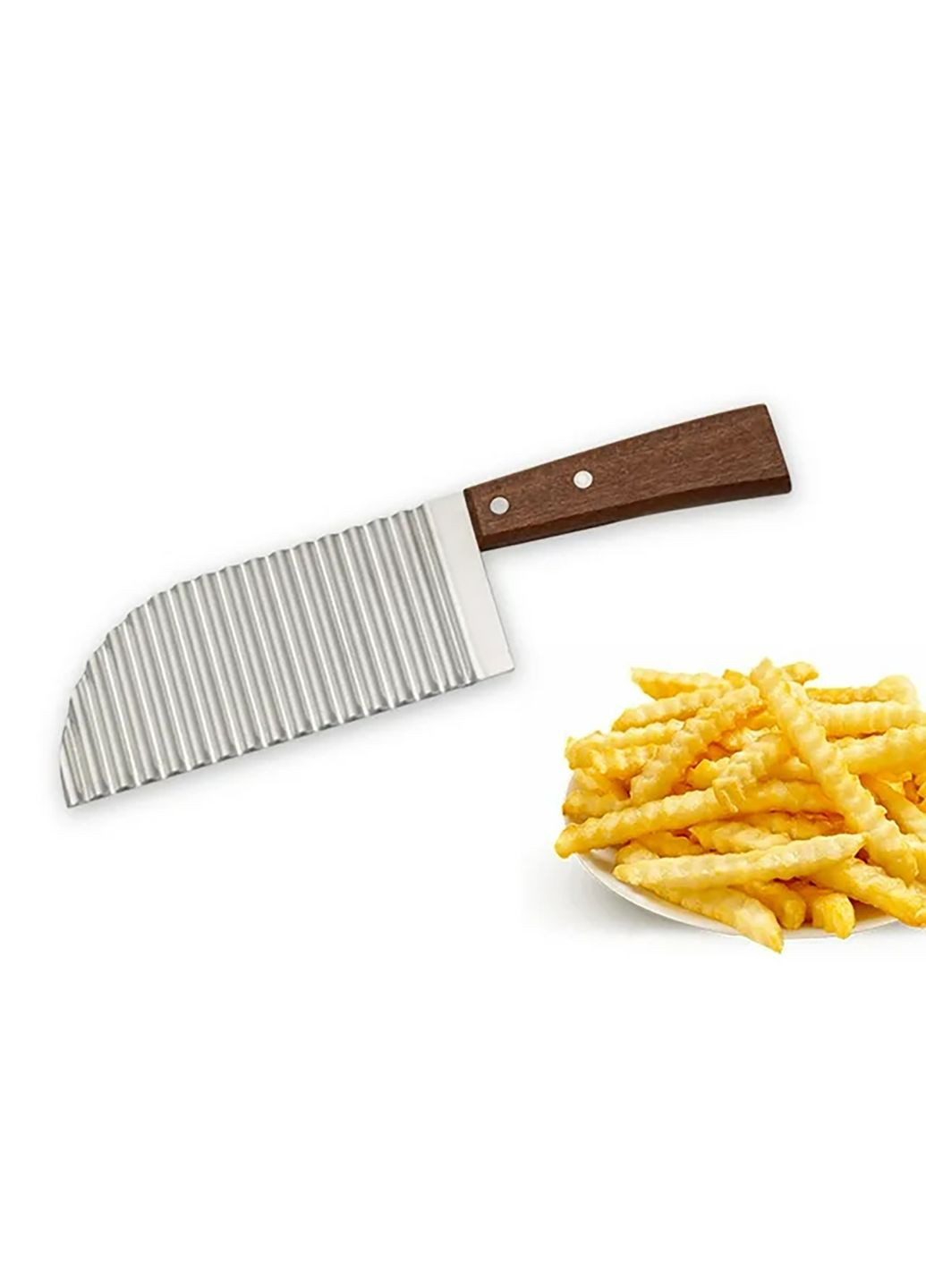 Ніж хвилястий для нарізки овочів та картоплі фрі картоплерізка з дерев'яною ручкою 28.5 см Kitchen Master (293814853)