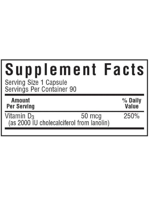 Вiтамiн D3 2000IU,, 180 вегетаріанських капсул Bluebonnet Nutrition (333721630)
