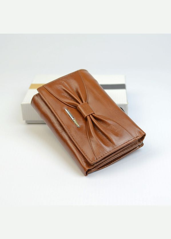 Рыжий женский маленький кожаный раскладной мини кошелек на кнопке No Brand (333300292)