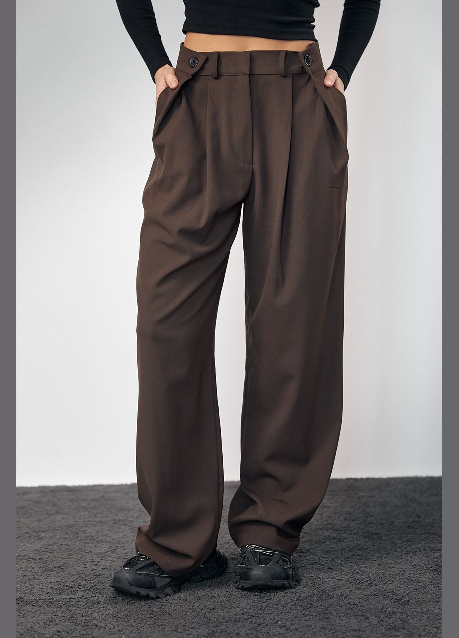Темно-коричневые классические демисезонные прямые брюки Lurex