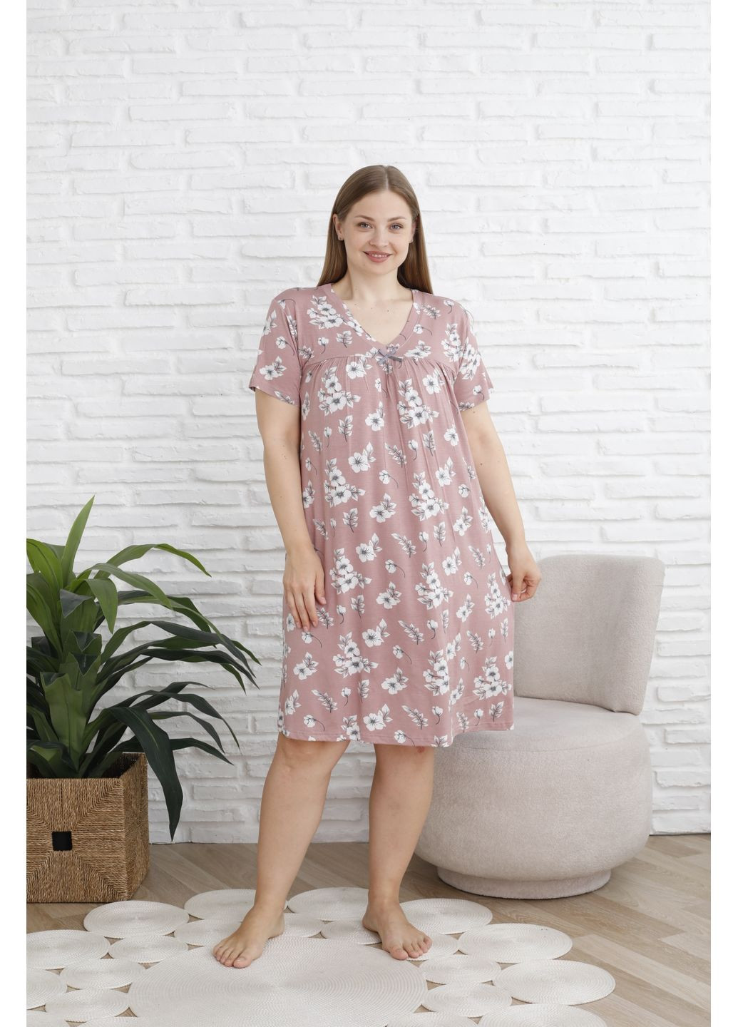 Віскозна жіноча сорочка Plus Size з рукавом Nicoletta (365720416)