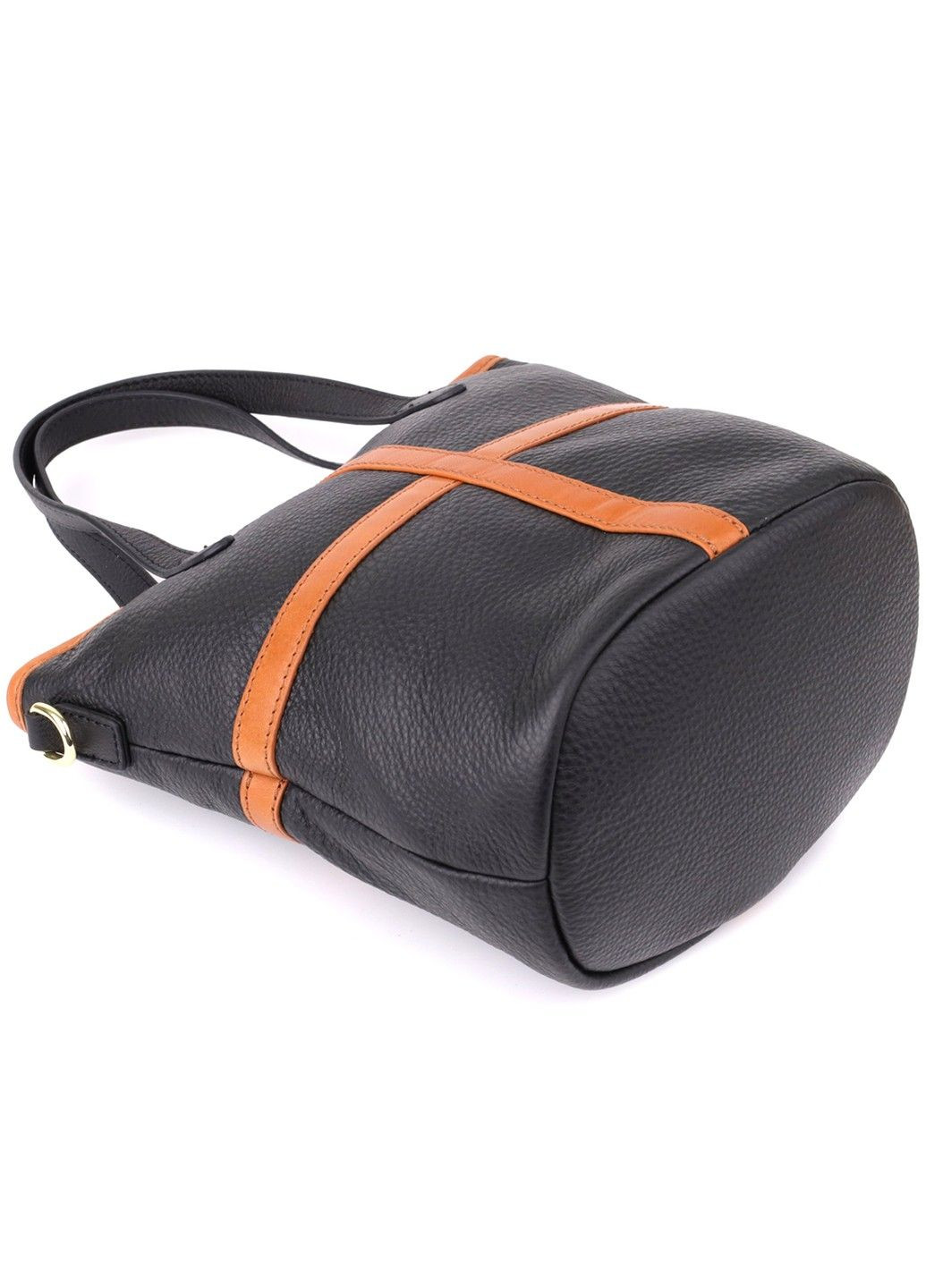 Женская кожаная сумка с коричневой вставкой на лицевой стороне 22997 Черный Vintage (357494929)