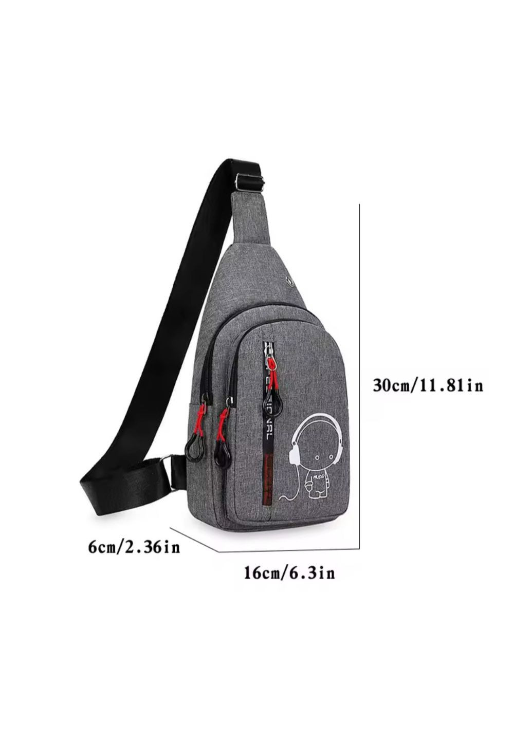 Молодіжна нагрудна сумка слінг через плече в сірому кольорі,компактний нагрудний рюкзак No Brand (370639478)
