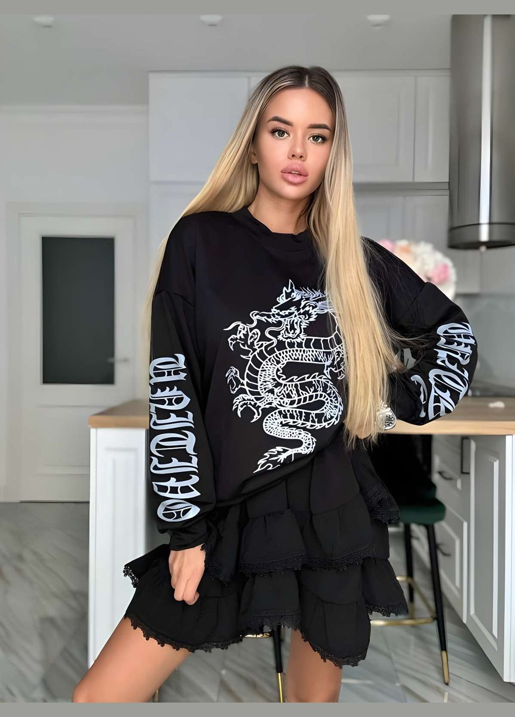 Черная женская качественная черная пышная юбка короткая мини с кружевом No Brand