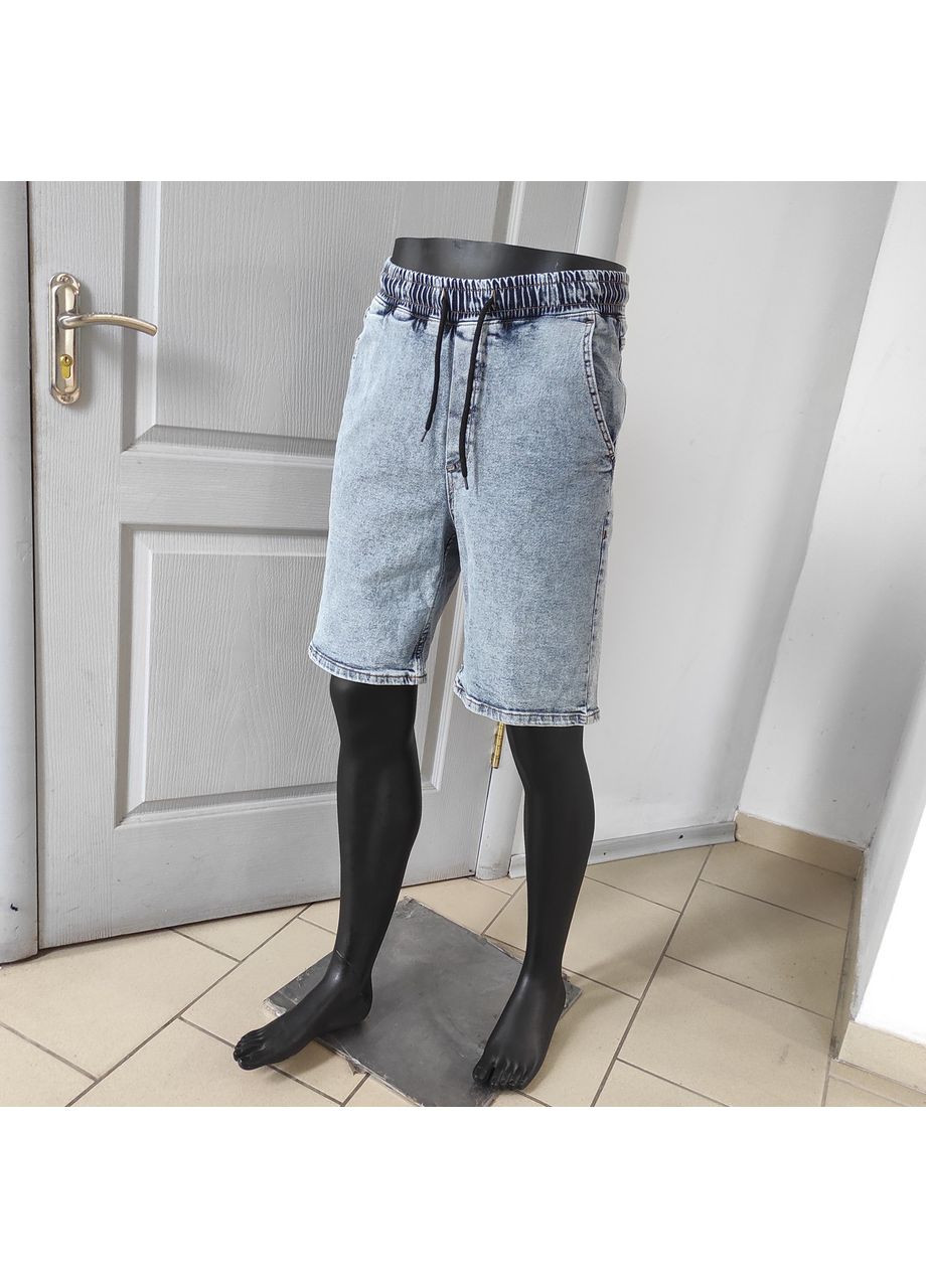 Шорти чоловічі Baggy джинсові пояс на резинці шнурок 30 світло-блакитні No Brand (369012248)