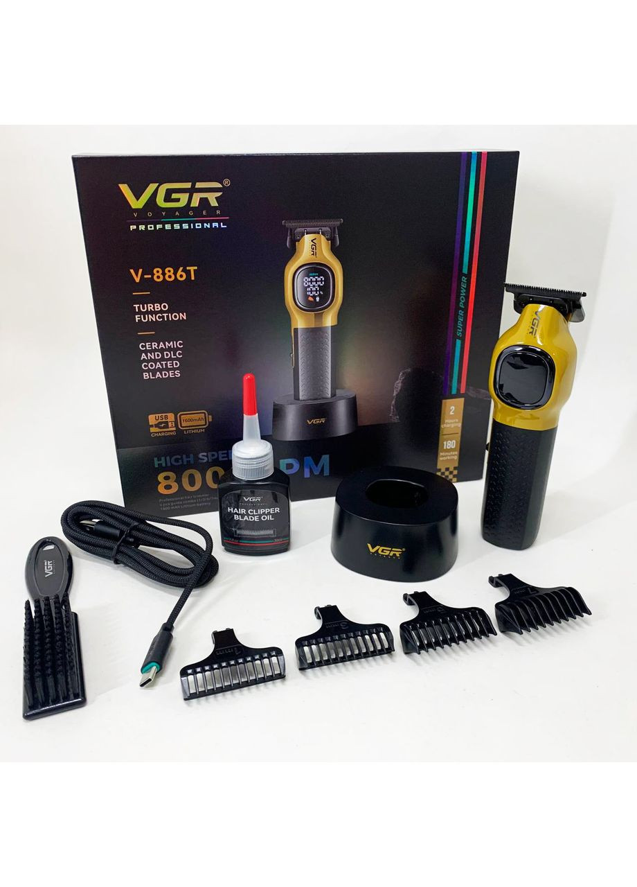 Тример для стрижки волосся V-886T GOLD 8000RPM 4 насадки VGR (369612525)