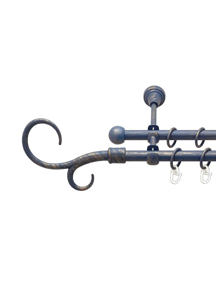 Карниз Гак Подвійний металевий дворядний відкритий гладка труба Блакить Золота 16\16 мм 160 см (00-00015633) ORVIT (300285285)