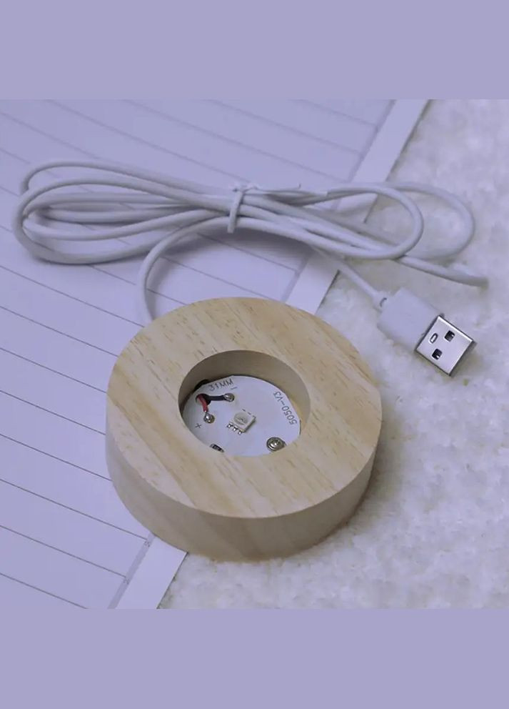 Кришталевий нічник 3D «Санта з ялинкою» на дерев’яній підставці з підсвіткою USB No Brand (346440118)