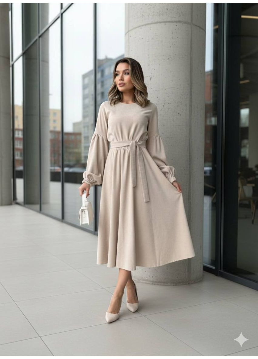 Молочна вельветова жіноча сукня Osoblyva