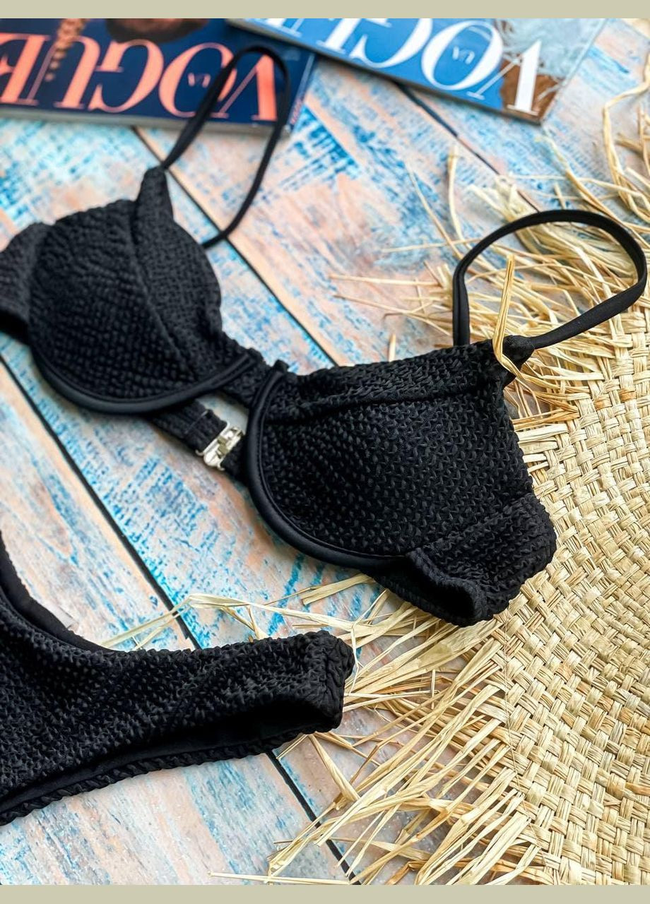 Чорний літній купальник (жатка ліф чорний) роздільний Ghazel