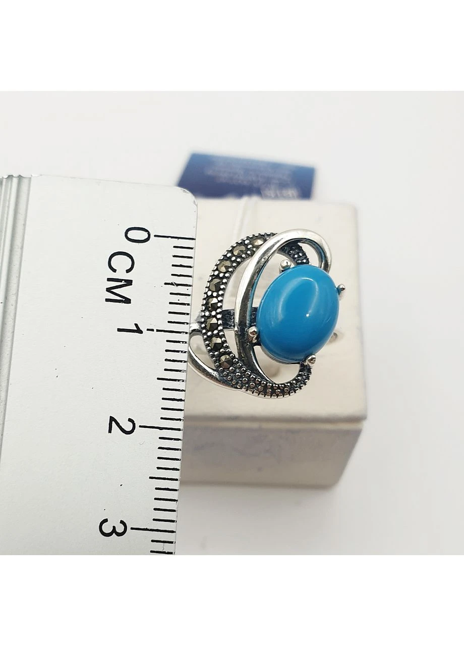 Каблучка срібна з бірюзою та марказитом 18 4,1 г No Brand (369737082)