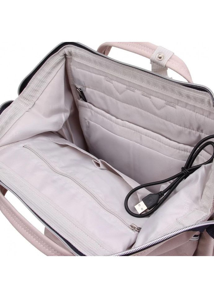 Рюкзак жіночий текстильний 17л на 1 відділення розмір 27×40×16 см 123-05 USB пудровий Himawari (373036026)