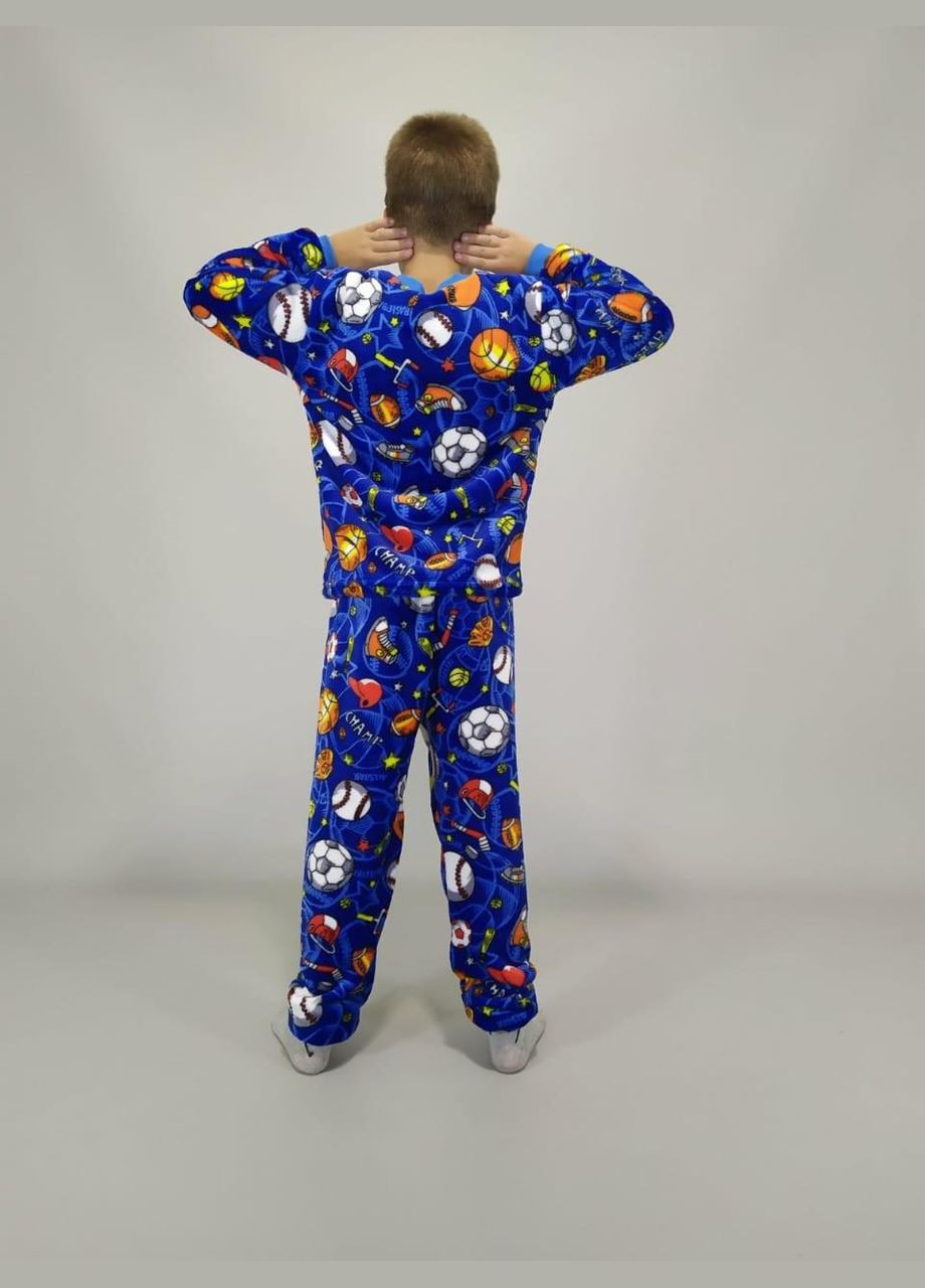 Світло-синя пижама на мальчика махровая 134 синяя (39660776-1) No Brand