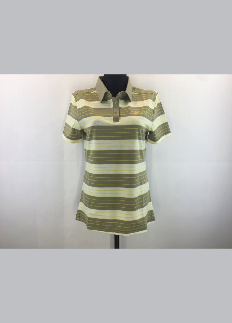 Оливковая (хаки) женская футболка-поло Odlo в полоску