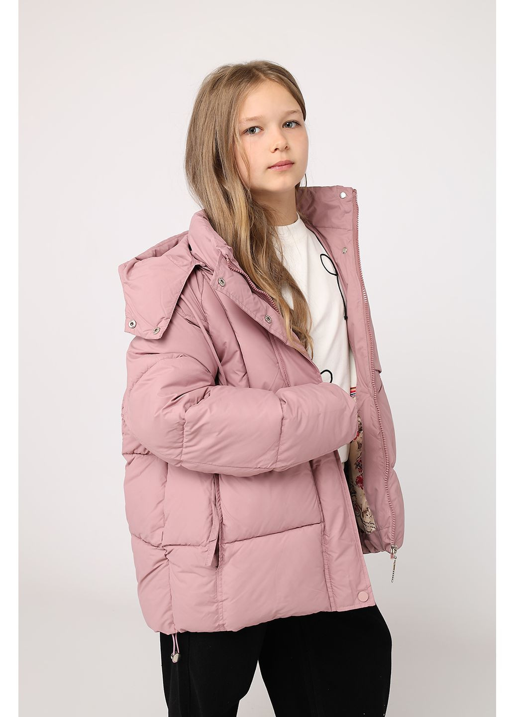 Светло-розовая зимняя куртка для девочки цвет пудровый цб-00280158 YAXINGFUSHI