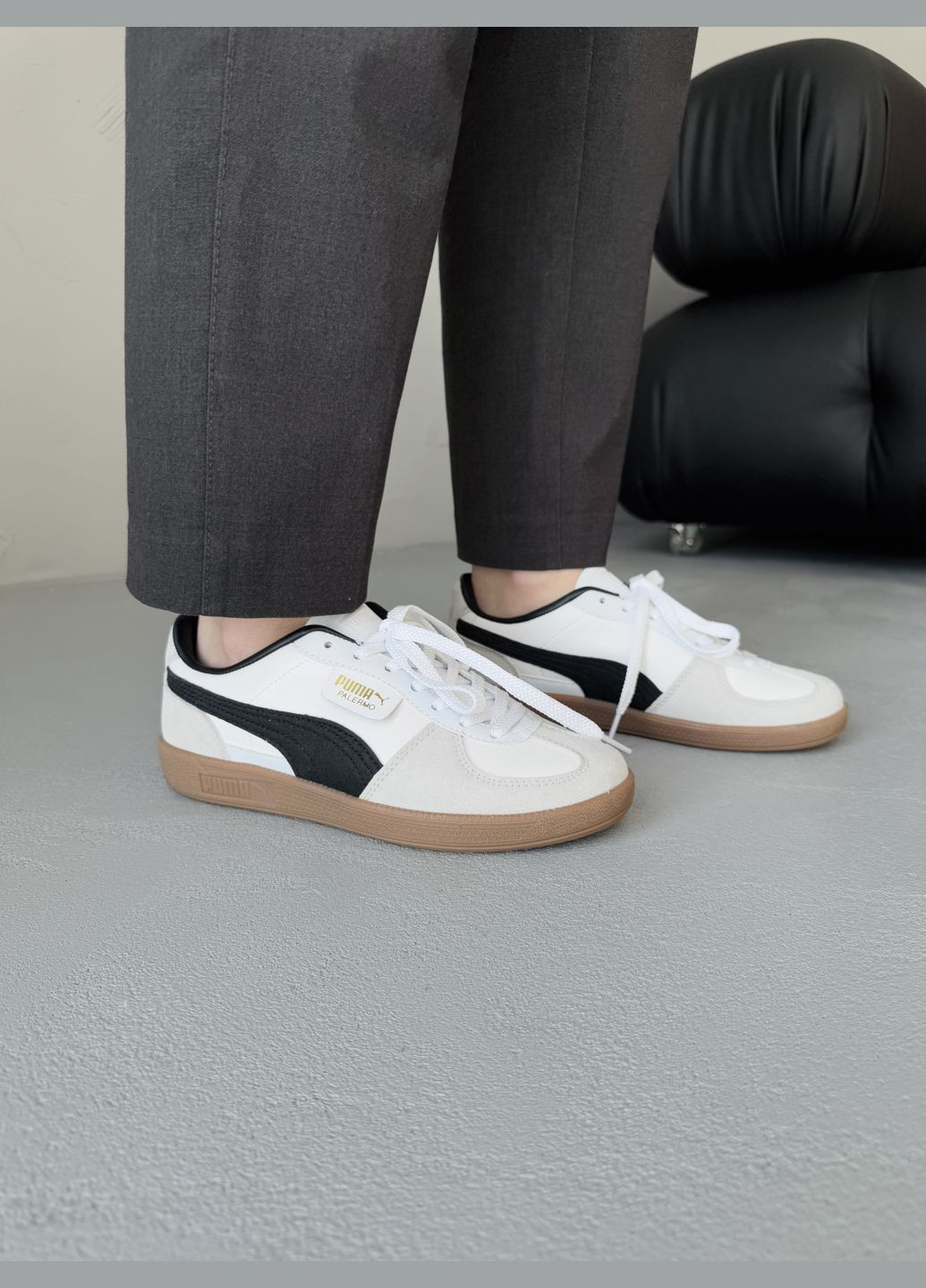 Кросівки жіночі і чоловічі Puma Palermo Leather White Grey Black Gum | Пума Палермо білі No Brand білі демісезони (339604419)