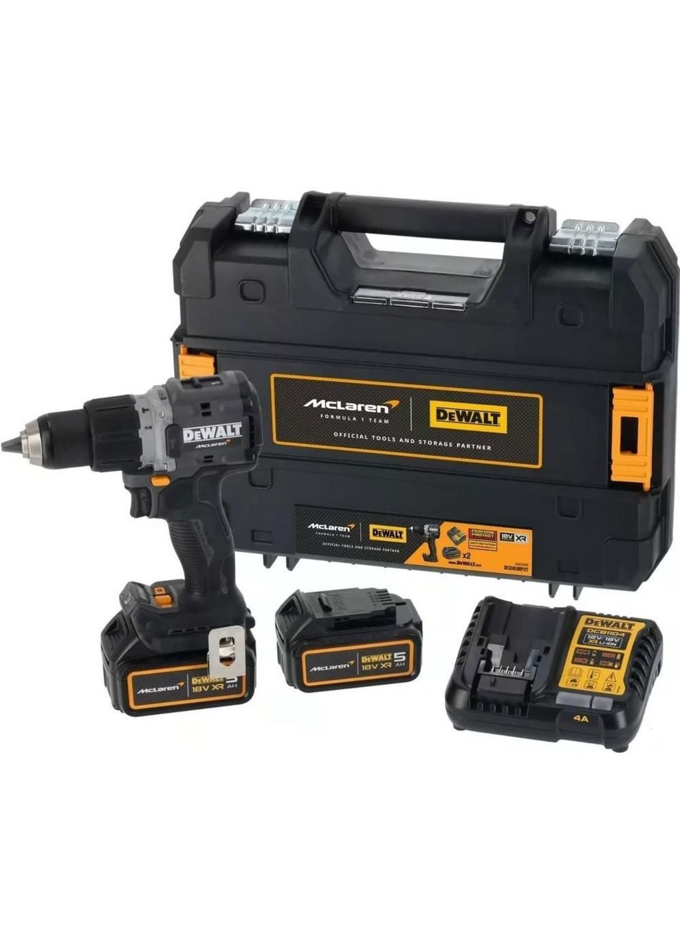 Шуруповерт-дрель ударный аккумуляторный McLaren F1 TEAM LIMITED EDITION 18В 2х5А·ч 90Нм 0-450·0-1650об/мин кейс ЗП 1.34кг DeWALT (373001248)