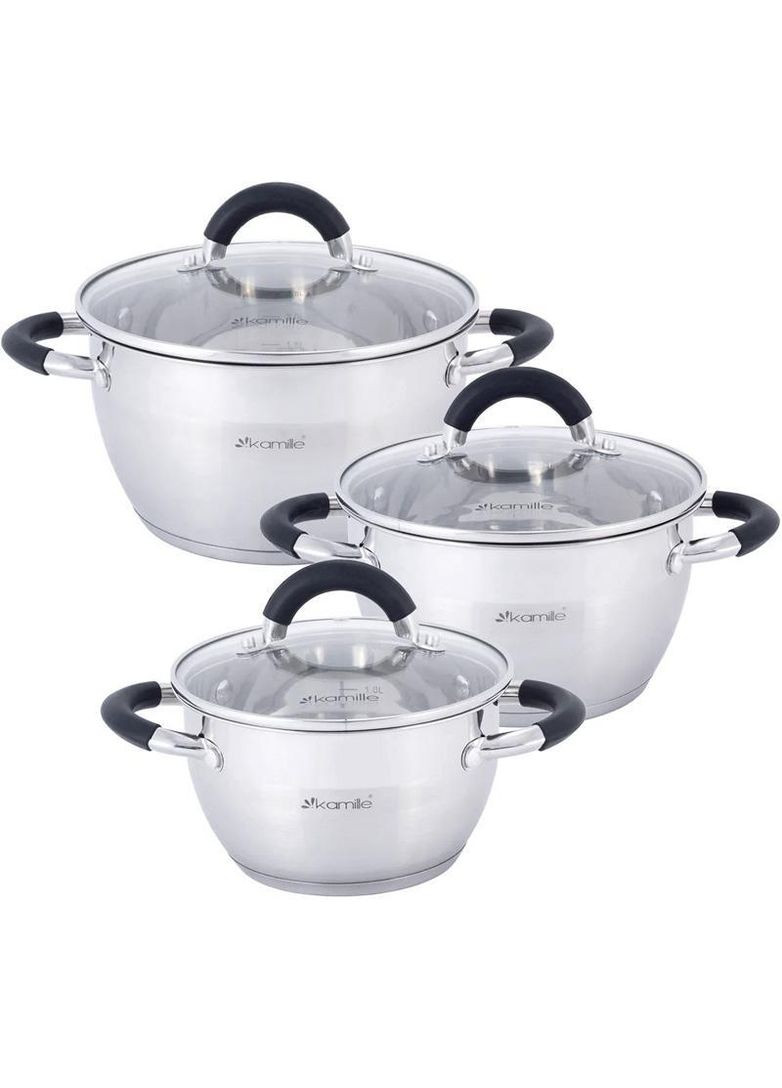 Набор 3 кастрюли Marsaili 1.8л, 2.5л, 3.5л с силиконовыми ручками Kamille (330018433)
